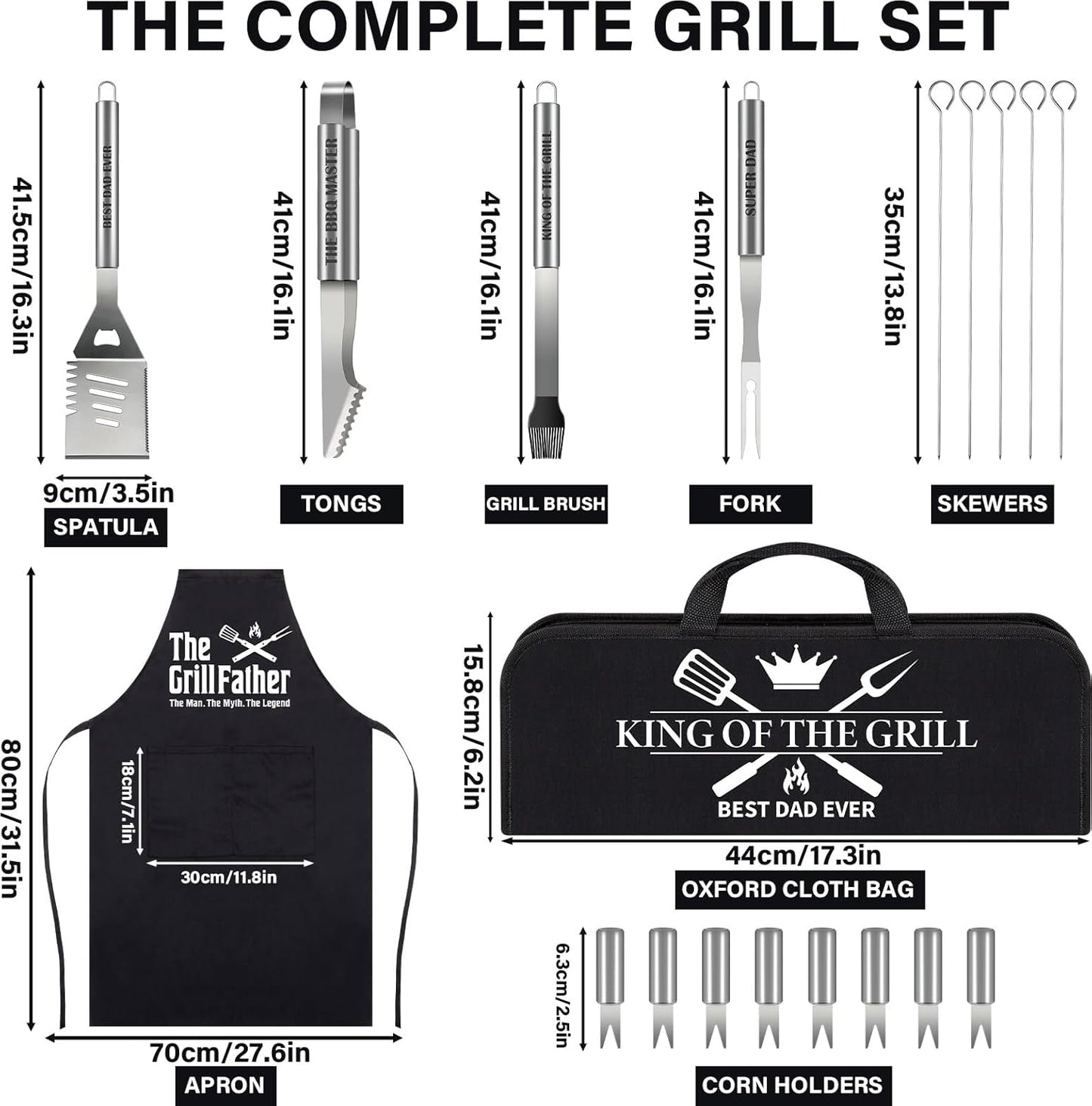 19Pcs Dad Father'S Day Gifts from Daughter Son BBQ Grill Tools Set with Apron Portable Bag Heavy Duty Stainless Steel Grilling Utensils Barbecue Accessories Kit for Men Father Papa Birthday Present