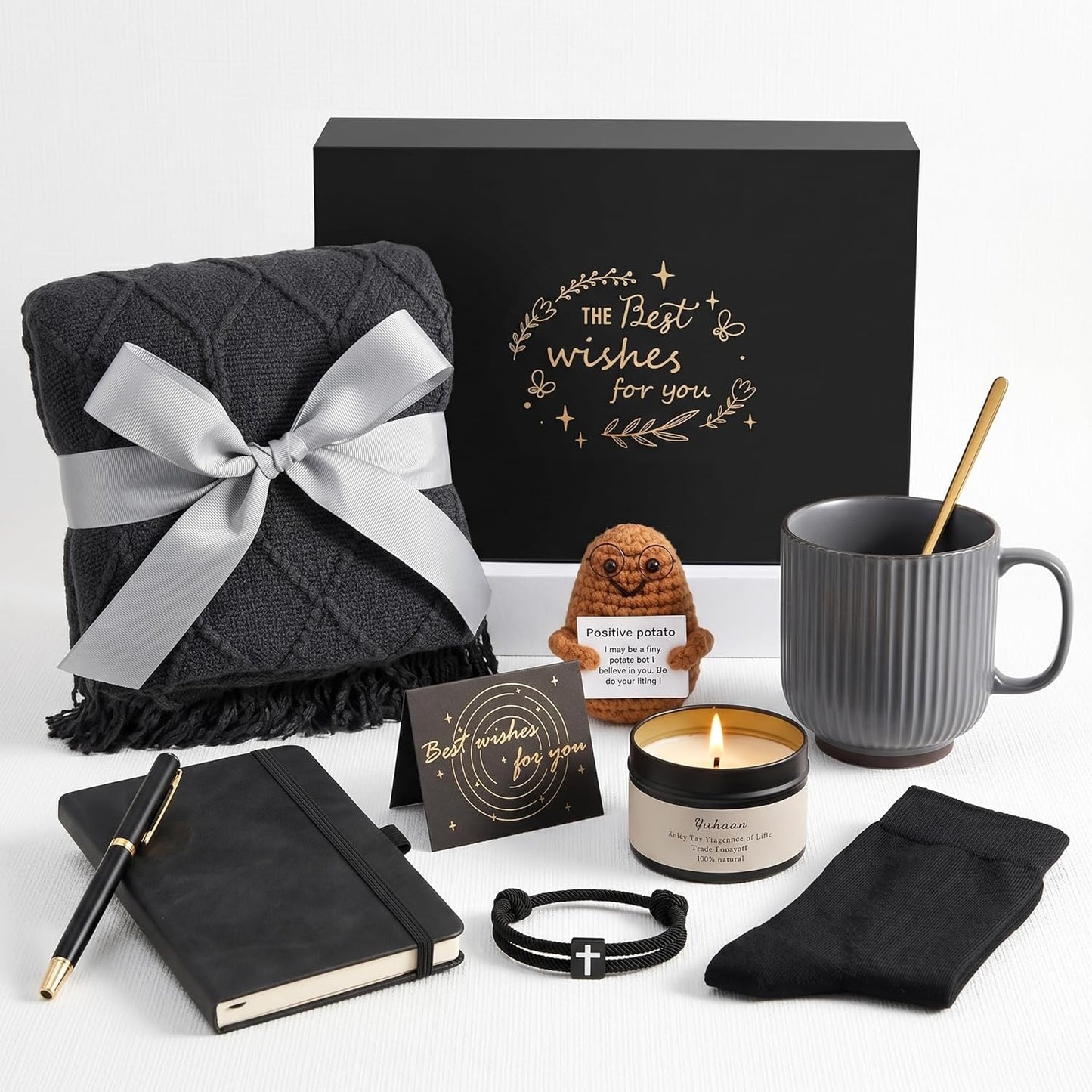 Fathers Day Get Well Soon Gift Baskets for Men- Self Care Package, Birthday Basket for Him, Grey Blanket Get Well, Gifts for Men Brother Uncle Dad Boyfriend