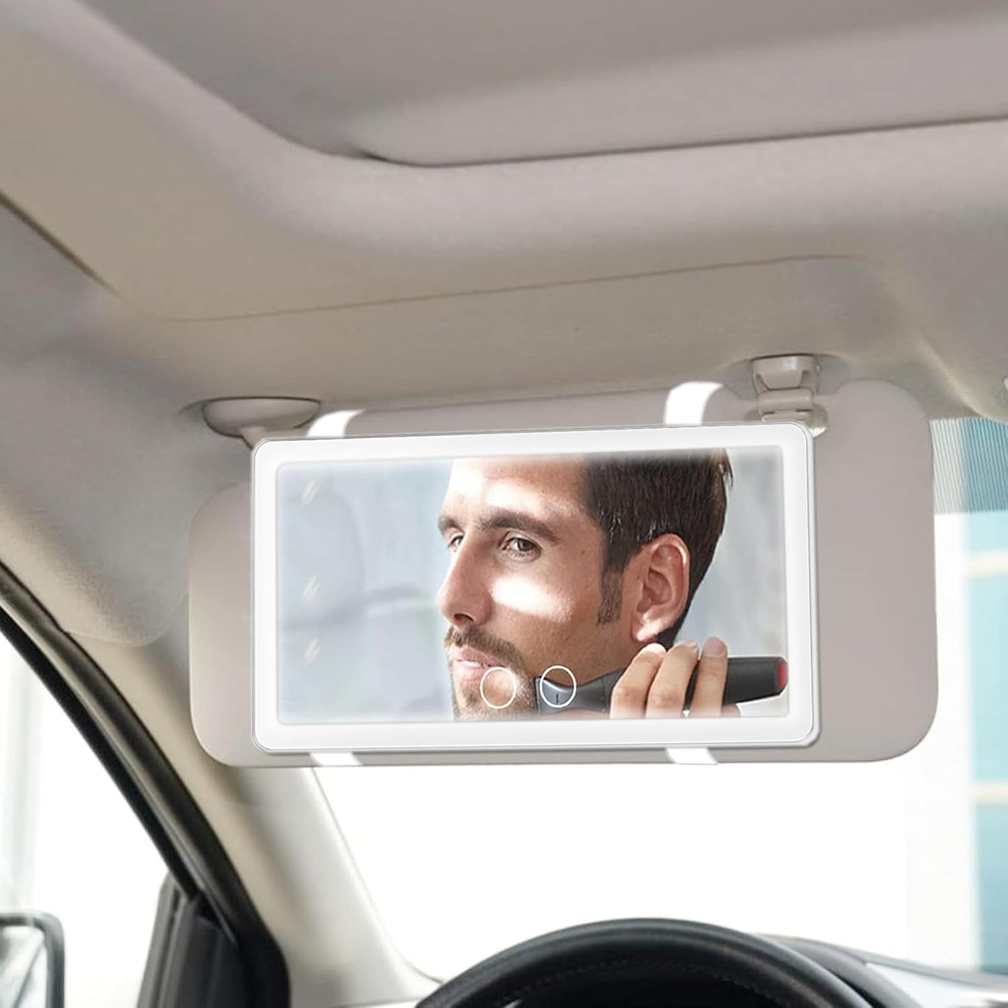 2PCS Car Sun Visor Vanity Mirror with 3 Light Modes & 80 Leds, Rechargeable LED Cosmetic Makeup Mirror Essentials for Women, Dimmable Touch Control, Universal for Car Truck SUV (Frosted White)