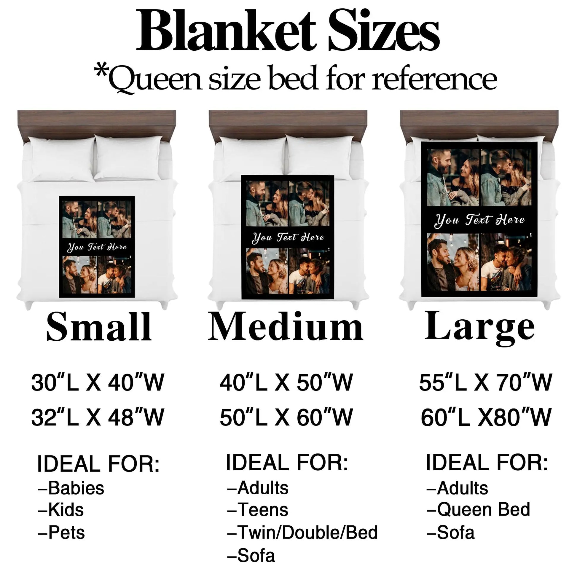 Custom Blanket with Picture - Printed in USA Customized Photo Blankets with Text