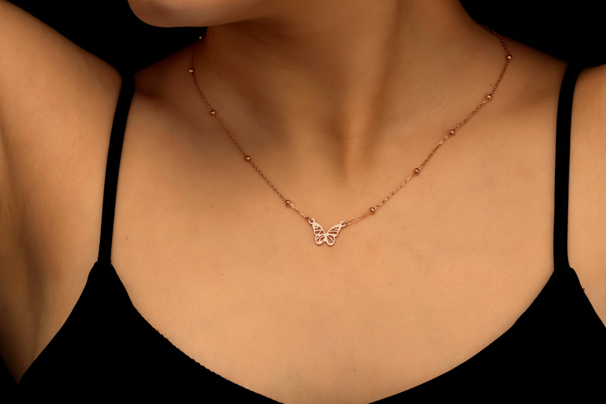 Symbol of Change Butterfly Necklace | Tiny Gold Pendant with Beaded Chain | Minimalist Gift for Her